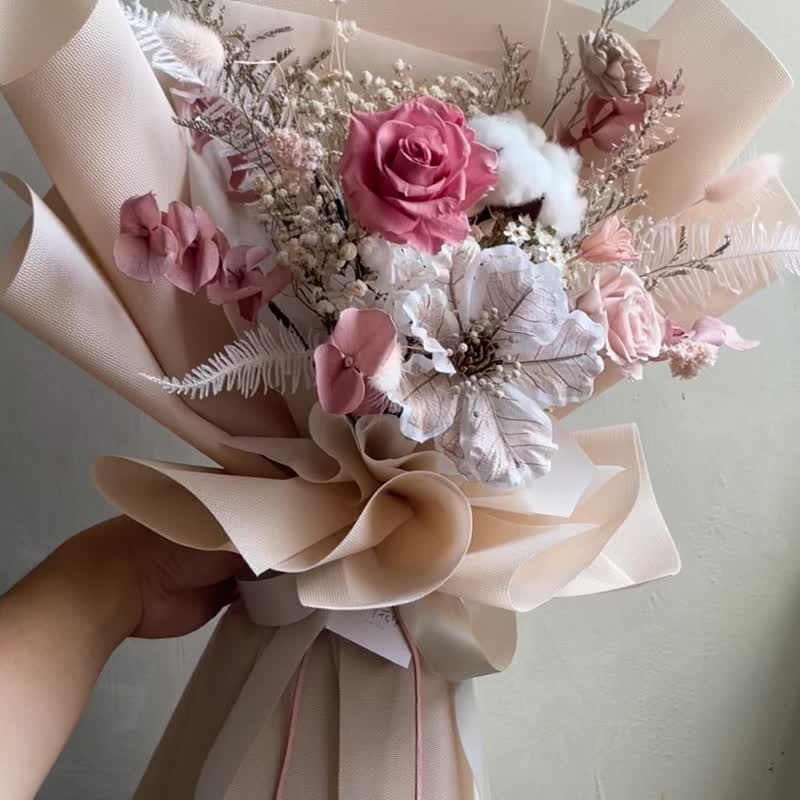 [Large bouquet] Gentle Milk Tea Rose Milan Bouquet Proposal Bouquet Birthday Bouquet - Dried Flowers & Bouquets - Plants & Flowers 