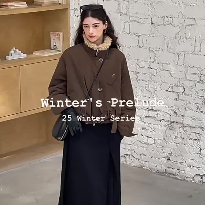 Barn Olive Green Disordered Nomad Retro Water-Repellent Textured Lambswool Jacket Cropped Workwear Jacket - เสื้อแจ็คเก็ต - ไฟเบอร์อื่นๆ สีเขียว