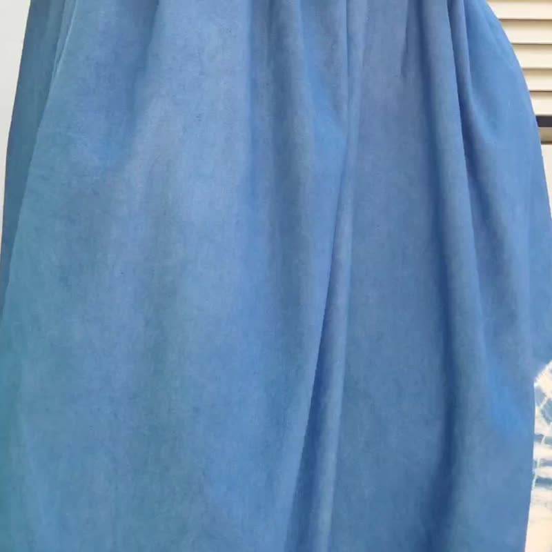Jinda Pants H - 靛藍色紮染寬褲 - 女長褲 - 棉．麻 藍色