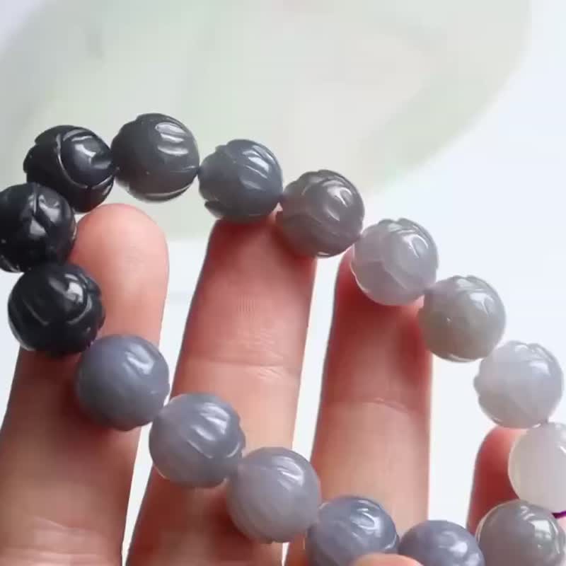 Natural smoky purple Hetian jade single loop bracelet smoky purple lotus bead bracelet smoky purple gradient color collection gift - Bracelets - Jade 