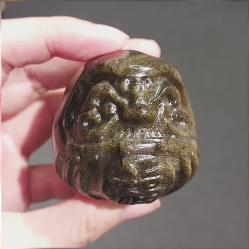 砂金黑曜石達摩公仔 - 招財晶石  保平安晶石 - 擺飾/家飾品 - 半寶石 