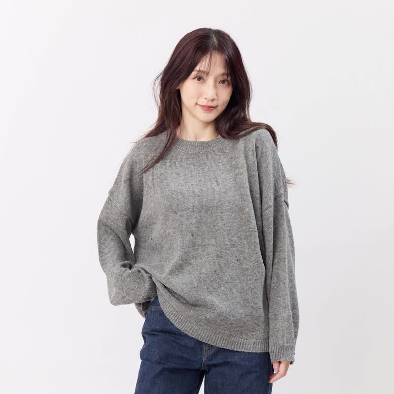 メリッサ カラードット ラウンドネック ワイドニットセーター/ Grey - ニット・セーター - コットン・麻 グレー