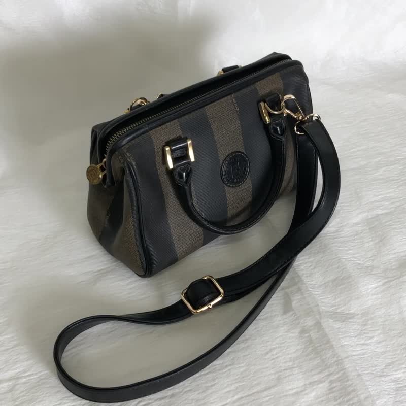 【 日本直送　名牌中古包 】FENDI フェンディ ペカン ハンドバッグ ブラック PVC/レザー ミニボストン vintage ヴィンテージ  45ksbk - 手提包/手提袋 - 防水材質 黑色