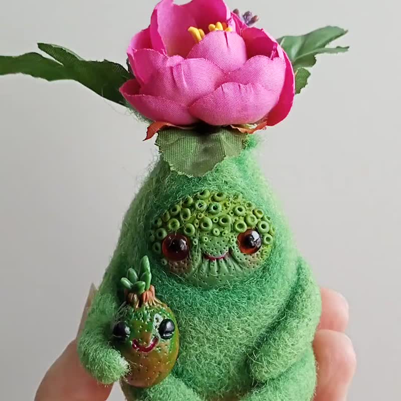 手作りのウールフェルト気まぐれな花•コレクタブルカワイイデスクコンパニオン - 観葉植物 - ウール グリーン