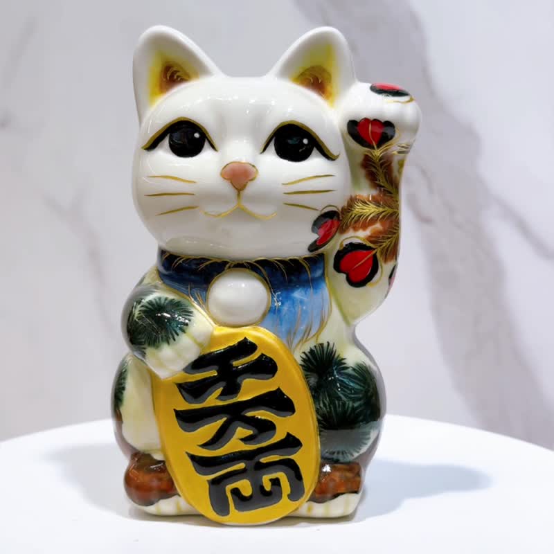 清水焼招き猫 | 彩色画 - 鳳凰図 - 置物 - 磁器 ホワイト
