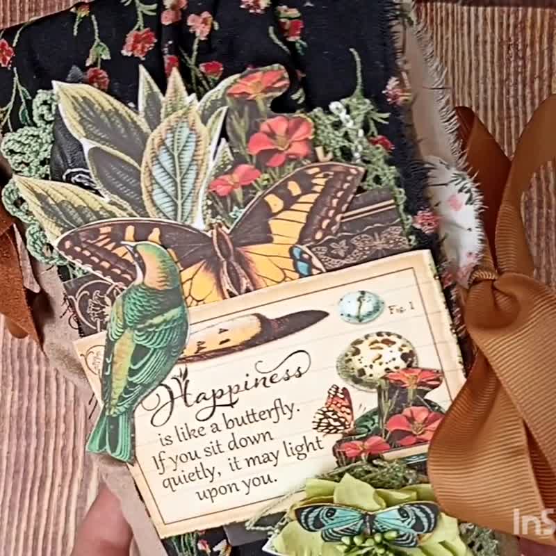 Botanical forest notebook handmade Mountain Birds butterfly herbs journal - 筆記本/手帳 - 紙 綠色