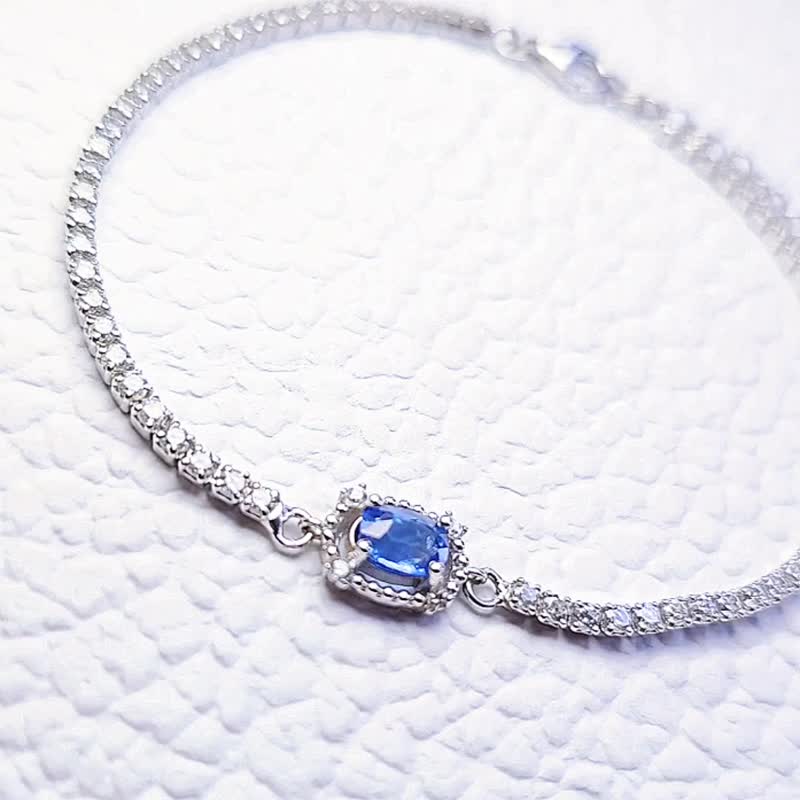 高貴|皇家藍寶|緬甸天然無燒高級鑽石切割藍寶石5.7mm純銀手鏈 - 手鍊/手鐲 - 寶石 