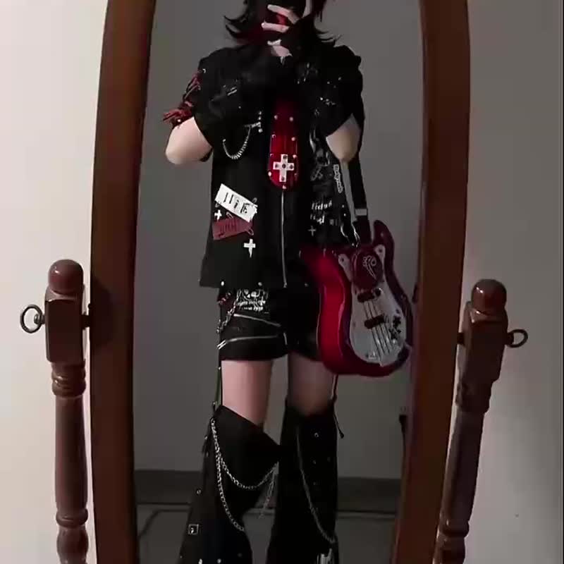 原創偷心惡魔可拆襪套拉鍊鐵鍊中性蘇格蘭格紋直筒短褲【JJ2534 - 女短褲/五分褲 - 聚酯纖維 咖啡色