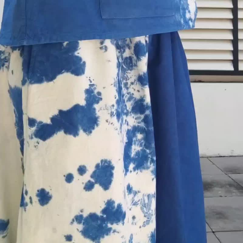 Jinda Pants B - 靛藍色紮染寬褲 - 女長褲 - 棉．麻 藍色