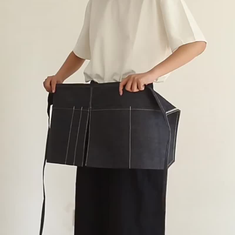 LUZAO Denim Half-Slit Two-Piece Waist Skirt Apron Artisan Workwear Utility Pouch - ผ้ากันเปื้อน - ผ้าฝ้าย/ผ้าลินิน สีน้ำเงิน