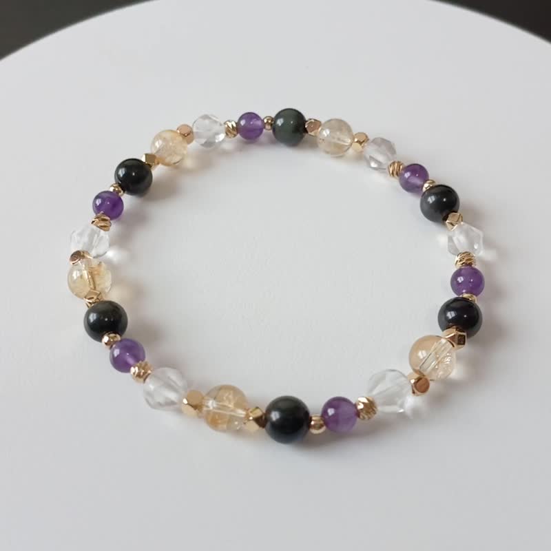 黑曜石-白水晶-黃水晶-紫水晶-招財-開運-水晶手鍊 - 手鍊/手環 - 水晶 多色