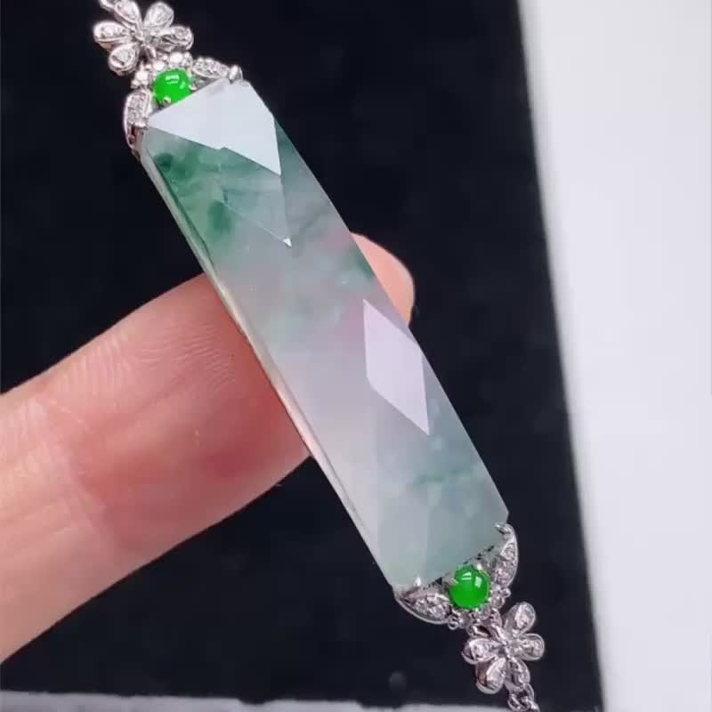 冰種翡翠 天然翡翠 A玉 手鏈 • 18k金花牌翡翠手鏈 - 戒指 - 玉石 綠色