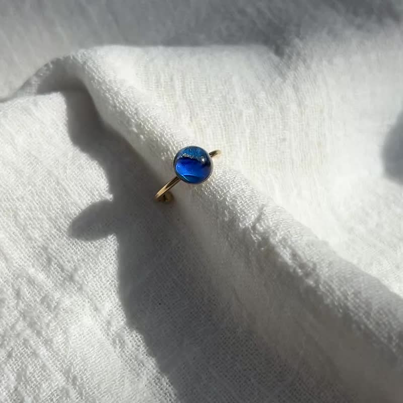 不鏽鋼 星塵藍海  可調節 開口戒 - 戒指 - 不鏽鋼 藍色