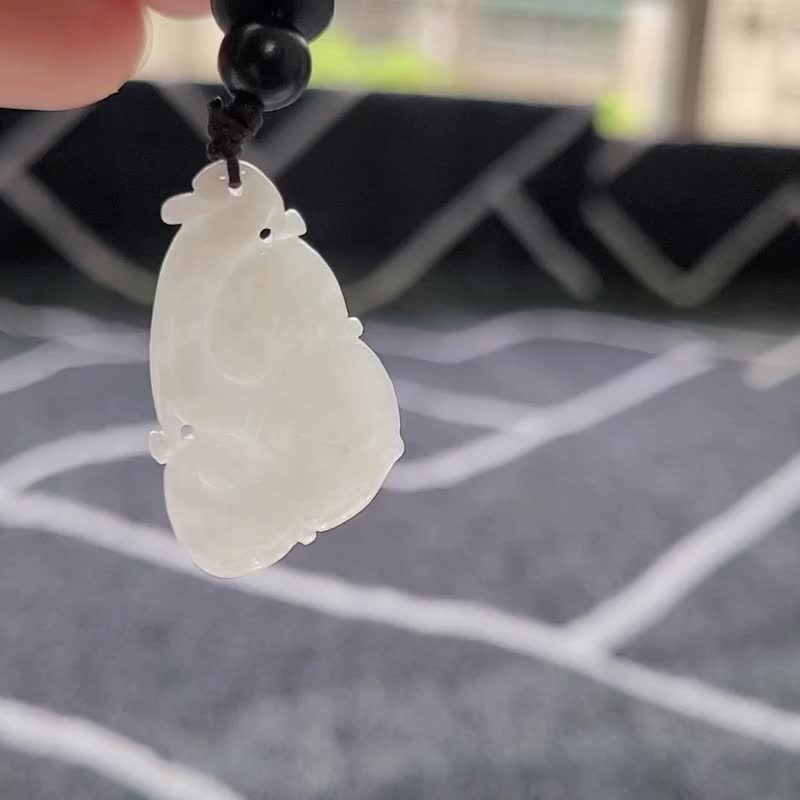 Lovely Jadeite Natural Jadeite Glacier Necklace with Ganoderma Lucidum - Necklaces - Jade White