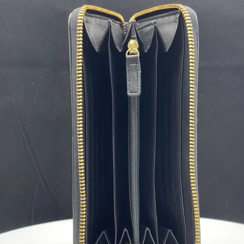 ZENDAR Limited Edition 10% Off Premium Calfskin Cross-grain Long Wallet - New Boutique Display Item - กระเป๋าสตางค์ - หนังแท้ สีดำ