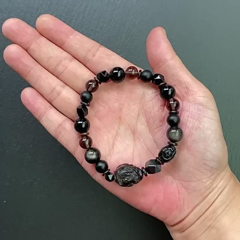 Silver Stone Black Stone Black Stone Obsidian Obsidian Coconut Shell Silver Obsidian Stone Turtle Bracelet - Bracelets - Crystal Multicolor