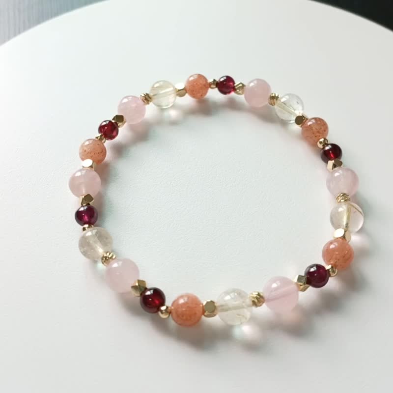 Rose Quartz - Garnet - Golden Sunstone - Rutilated Quartz - Attract Wealth - Good Fortune - Crystal Bracelet - Bracelets - Crystal Multicolor