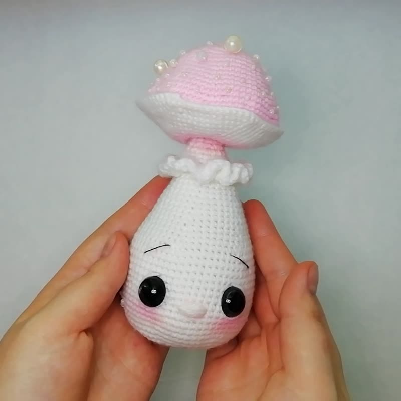 Mushroom decorative figurine Crocheted mushroom boy with bead Cottagecore - Stuffed Dolls & Figurines - Cotton & Hemp Pink