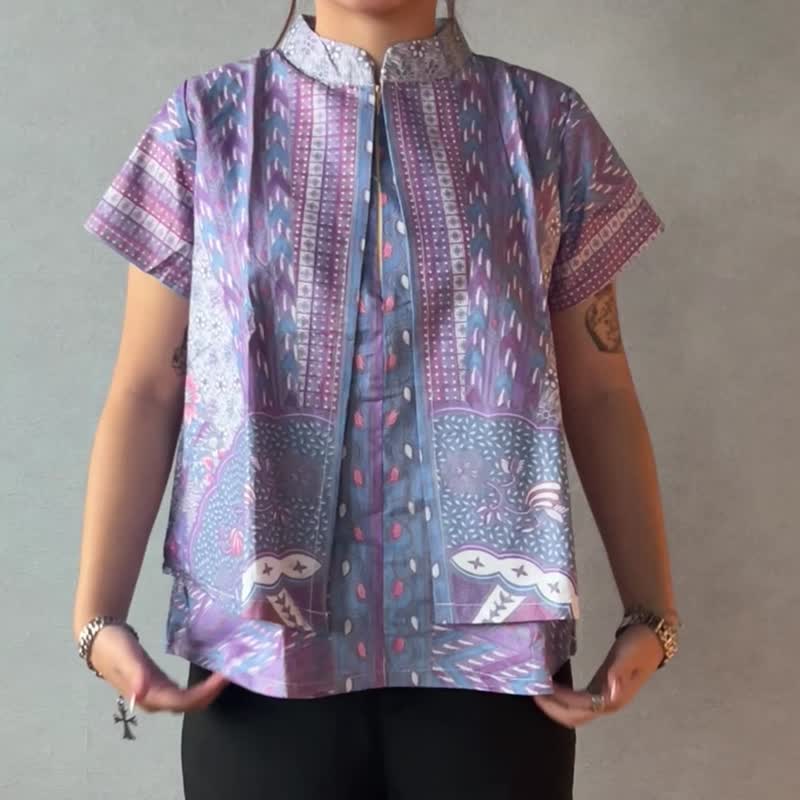 【INBATIC】KUSUMA - Purple - Batik Layered Top - เสื้อผู้หญิง - ผ้าฝ้าย/ผ้าลินิน สีม่วง