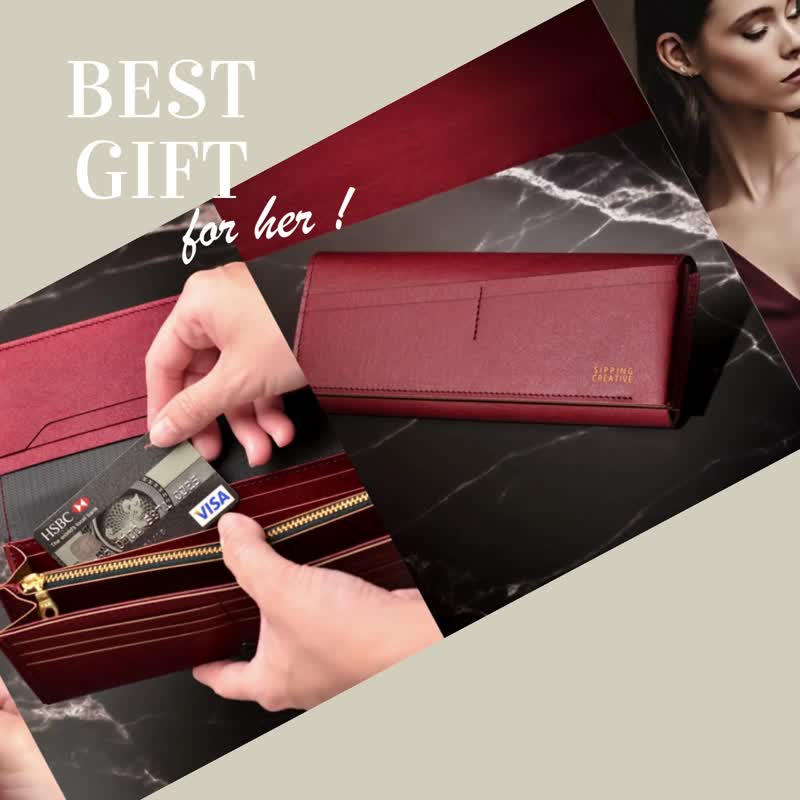 【Gift set】Long Wallet + Laser Engraving + Gift Package - Wallets - Paper Green