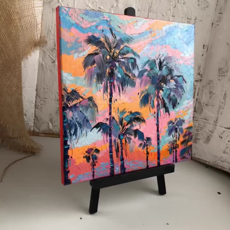 Palm Tree Painting Canvas Original Art Textured Oil Wall Art Wall Decor - Wall Décor - Other Materials Multicolor