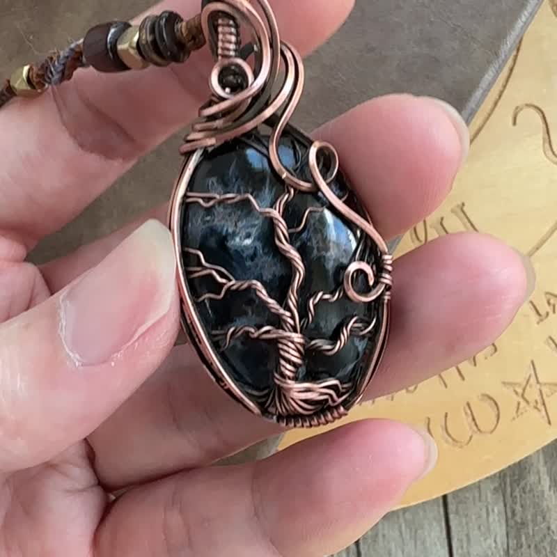 WW331 Ethnic style Bronze retro aged wire wrap Peter Stone tree of life pendant necklace - สร้อยคอ - ทองแดงทองเหลือง สีนำ้ตาล