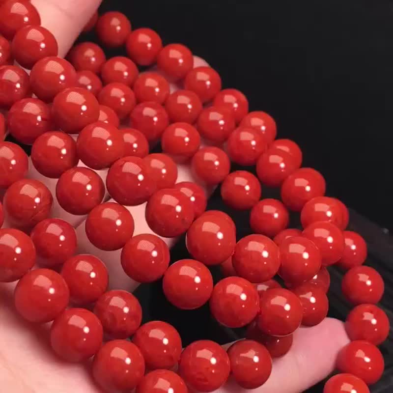 精品四川南紅佛珠 細膩油潤 火焰紅 尺寸8.8mm 顆粒均勻飽滿 - 手鍊/手環 - 水晶 