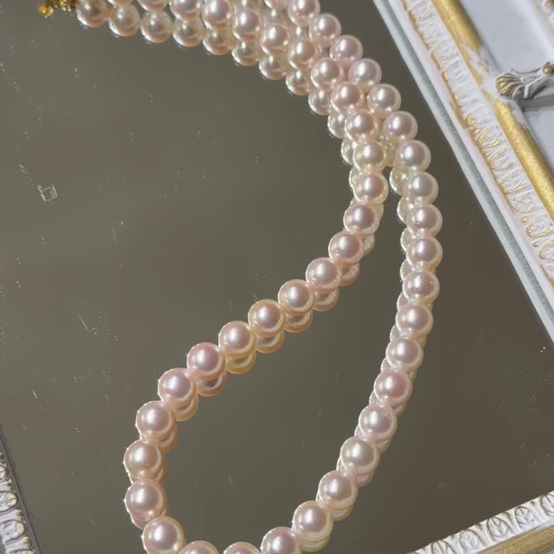 再入荷 日本直送 7.5mm桃色系 Akoya珍珠項鍊 串珠項鍊 玫瑰花釦 - 項鍊 - 珍珠 粉紅色