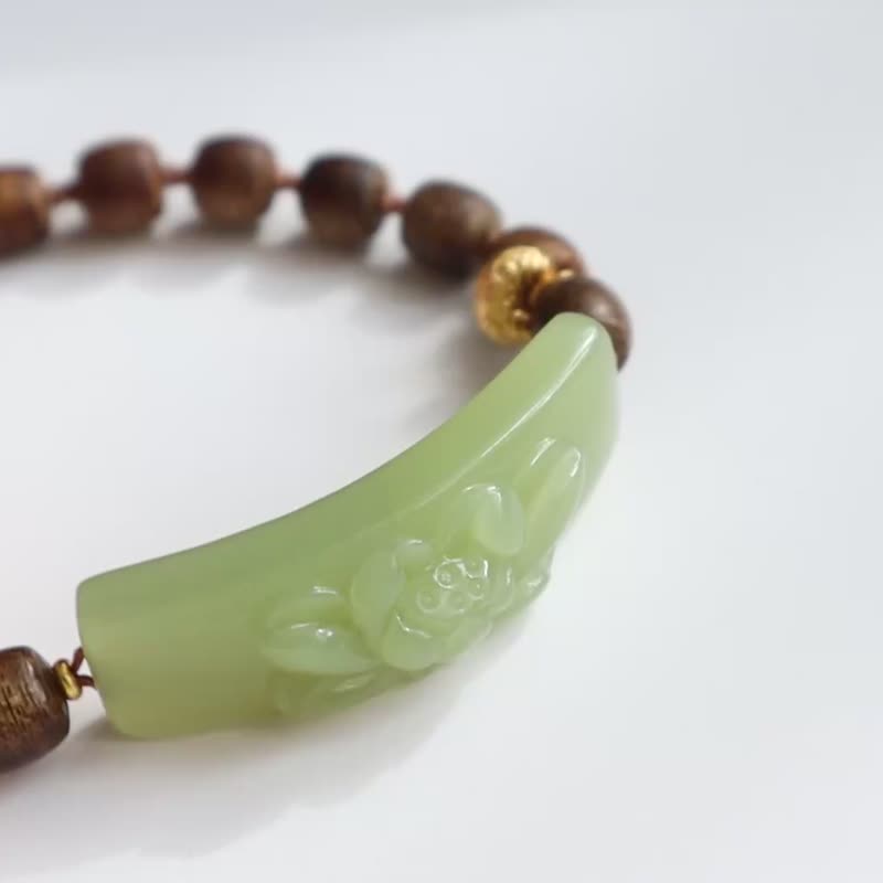 新疆黃口料和田玉手鏈花開富貴手牌手鏈料子細潤脂粉厚生日禮物 - 手鍊/手環 - 玉石 