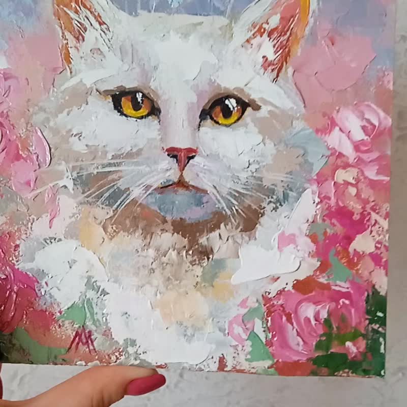 猫の絵　油絵　油彩画　オリジナル　絵画 猫の絵 オリジナルアート 油絵 ペットの肖像画 20*20cm