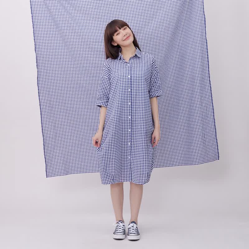 Nancy Cotton Print Pocket Shirt One-piece dress - One Piece Dresses - Cotton & Hemp Blue