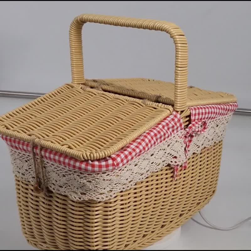 洗える】ドイツ輸入素材のピクニックバスケット かごバッグ フタ付