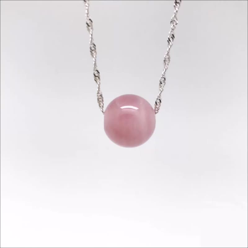925純銀寶石項鍊 粉晶圓珠 10月誕生石 14mm天然石手工項鍊 - 項鍊 - 純銀 粉紅色