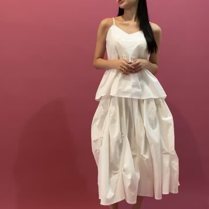 Pleated structured hem wavy maxi skirt - Skirts - Cotton & Hemp White