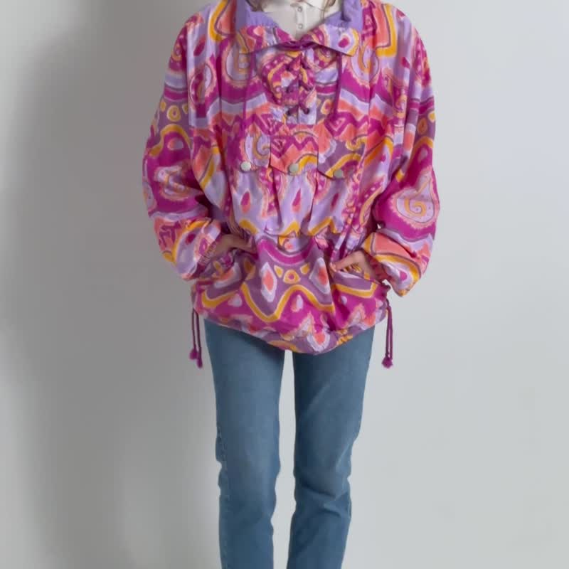Shell Anorak Jacket Vintage 90's Multi color block tracksuit top women 7085 - 女大衣/外套 - 棉．麻 紫色