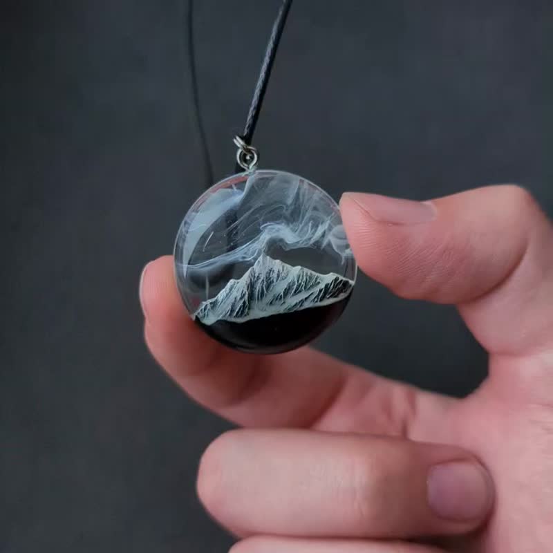 Wood resin pendant Glow in the dark Mountain pendant Gift for boyfriend - Necklaces - Wood Transparent