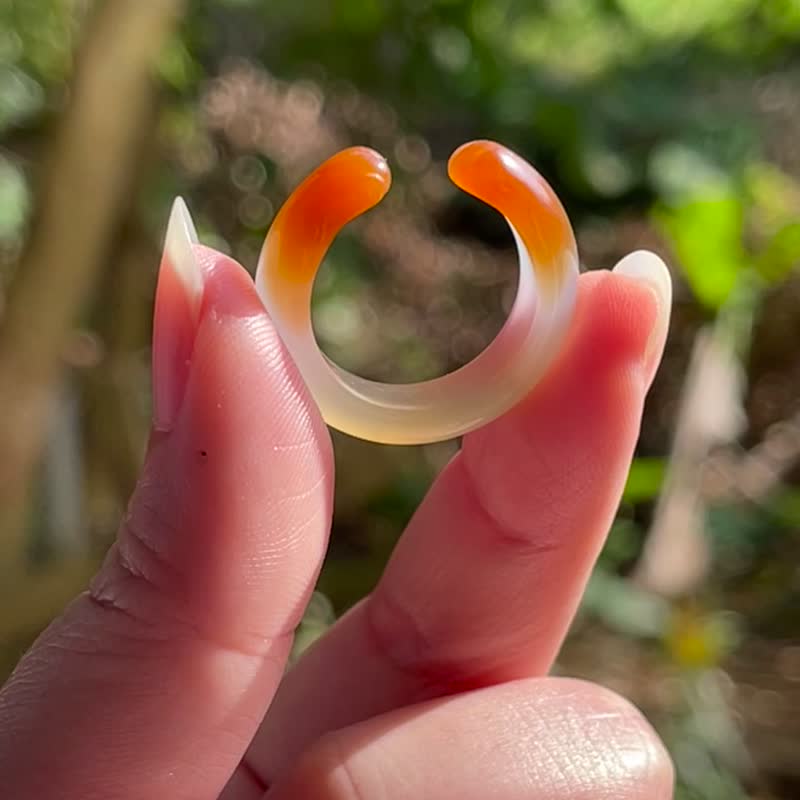 橘子軟糖—貓爪戒指。瑪瑙。手工雕刻 - 戒指 - 水晶 橘色