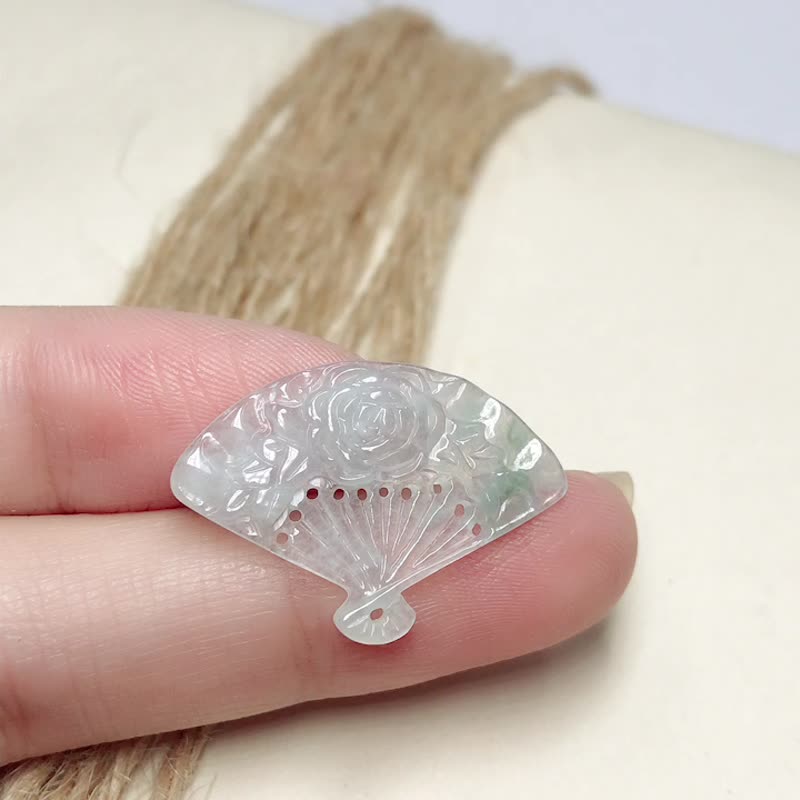 冰種翡翠扇子  | 天然A貨翡翠 | 送禮 - 吊飾/掛飾 - 玉石 透明