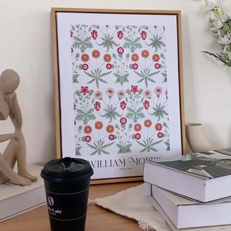 William Morris Daisy - Warm Spring Flower Illustration Prints - โปสเตอร์ - ผ้าฝ้าย/ผ้าลินิน สีน้ำเงิน