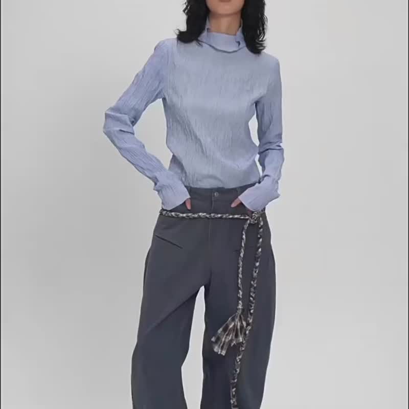 【高領】簡約復古 醋酸高領長袖打底上衣 - 女上衣/長袖上衣 - 其他材質 多色