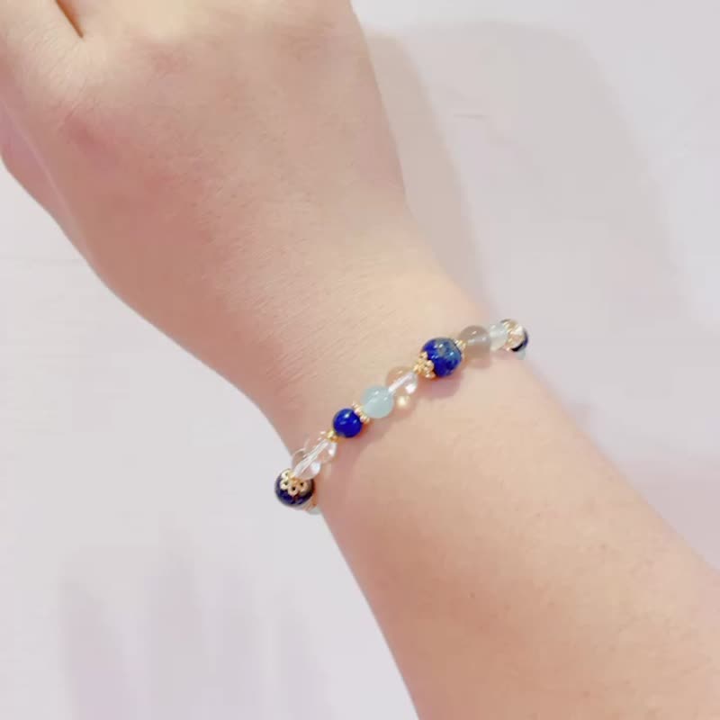Blue Eyes Energy Crystal Bracelet Lapis Lazuli Aquamarine Labradorite Courage Communication Healing - สร้อยข้อมือ - คริสตัล สีน้ำเงิน