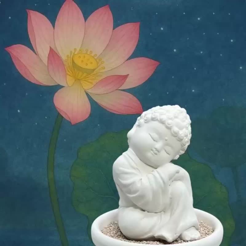 清らかな心 縁起の良い小さな仏像 大覚醒 小皿セット 珪藻類フレグランスディフューザープレート 禅スタイル 瞑想装飾品 - アロマ・線香 - コンクリート ホワイト