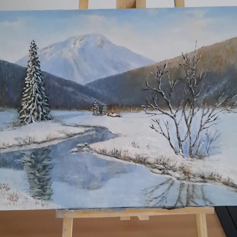 Winter landscape original oil painting: snowy nature Merry Christmas wall art - Wall Décor - Other Materials 