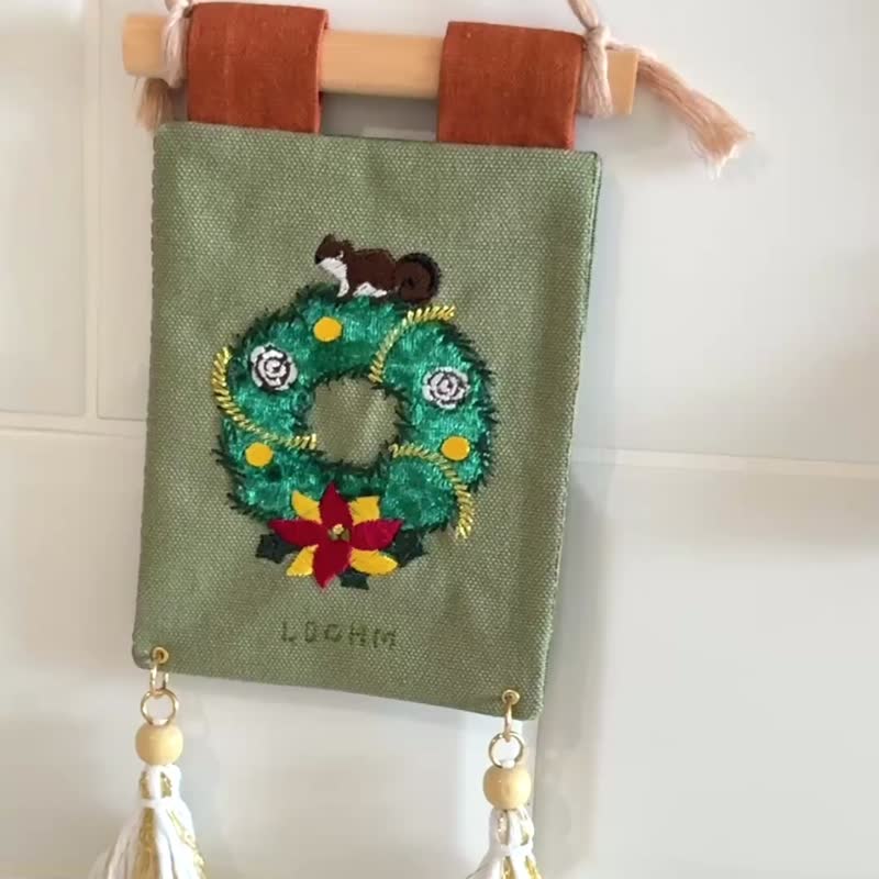 【聖誕節】刺繡畫 共3款|刺繡掛飾 - 相框/畫框 - 棉．麻 紅色