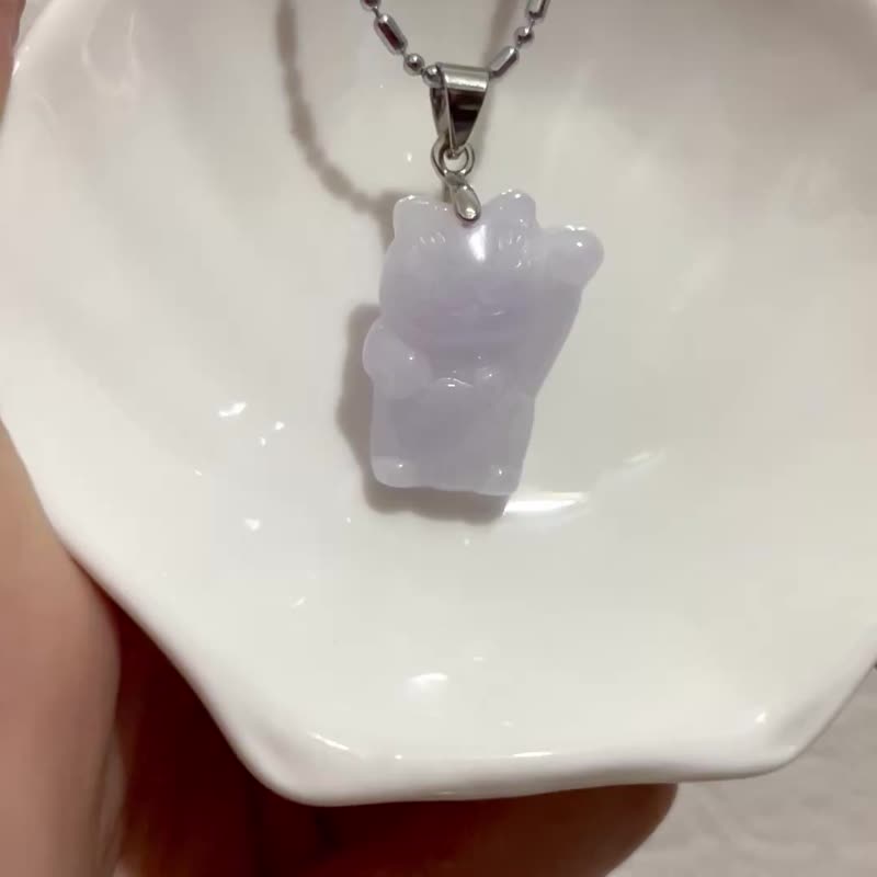 霧紫之境 福運小貓【薰衣草紫羅蘭緬甸玉招財貓項鍊】一物一拍 - 項鍊 - 水晶 多色