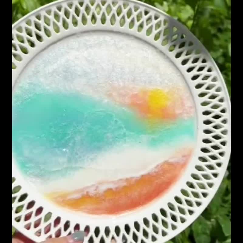 【在庫あり】夕日を癒す海の陶皿 エポキシレジンアート - 置物 - レジン 