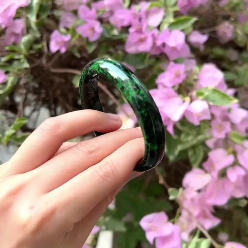 天然翡翠 緬甸 A玉 玉鐲 • 干青翡翠福鐲 - 手鍊/手環 - 玉石 黑色