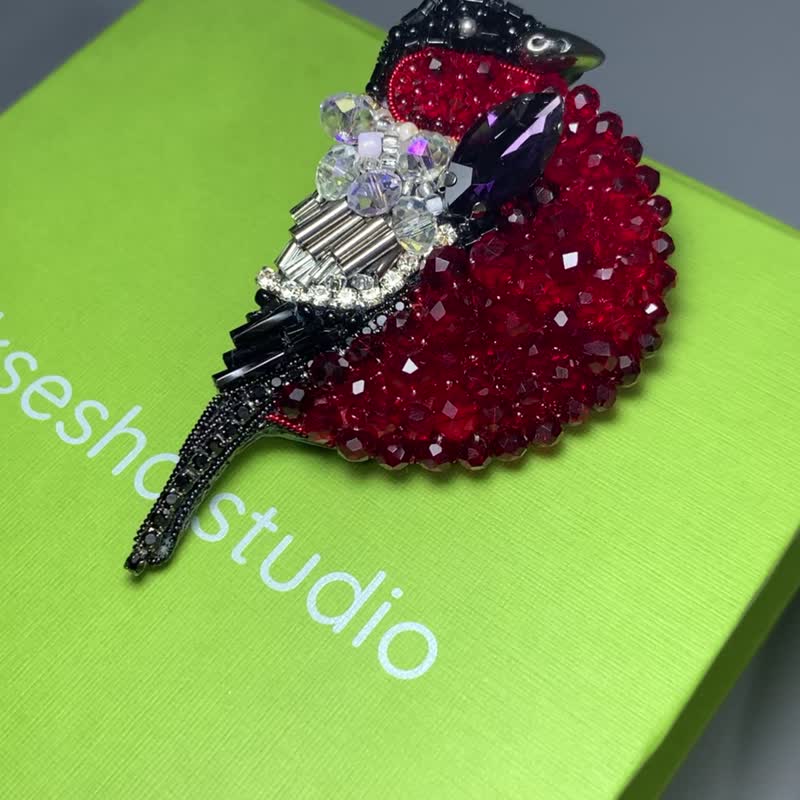 Brooch handmade bullfinch. Beaded brooch. Winter brooch. Original gift New Year - Brooches - Other Materials Red