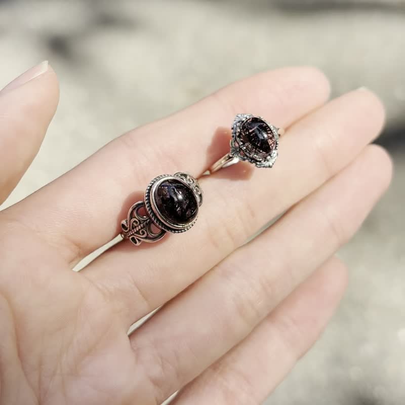 Silver Yao 925 silver hair Stone black hair crystal natural stone live ring ethnic style retro - General Rings - Crystal Silver