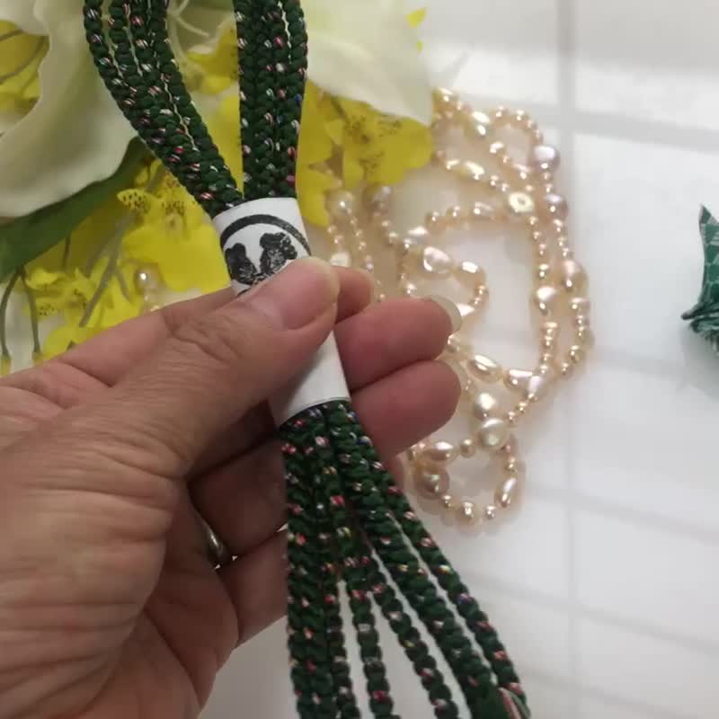 正絹　伊賀くみひも　細帯締め　組紐ベルト　3.5mm 深緑、マルチカラー　150cm - 皮帶/腰帶 - 絲．絹 綠色